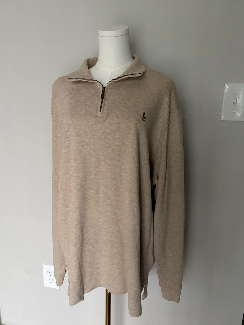 Polo by Ralph Lauren Men's Sand Beige Half-Zip Sweater